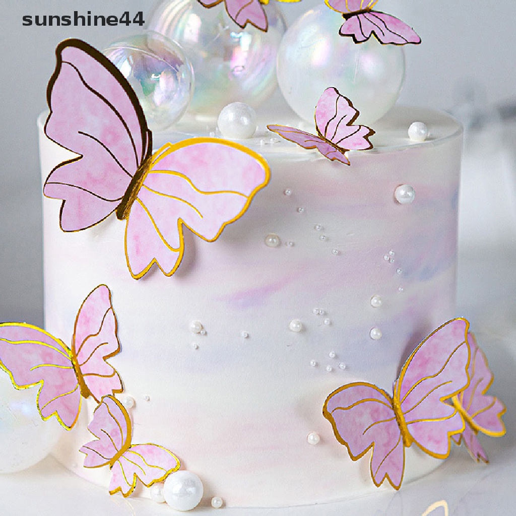 Sunshine Hiasan Topper Kue Ulang Tahun Bentuk Kupu-Kupu Ungu / Pink Handmade