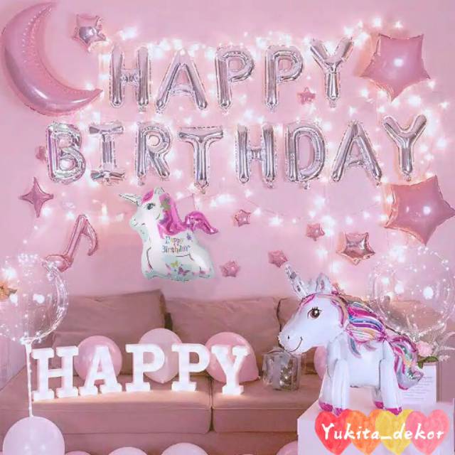 Paket Dekorasi Ulang Tahun Anak Perempuan Tema Unicorn / Unicorn Birthday Decorating Package