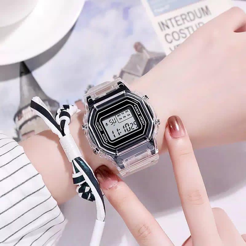 BRGUNIK Jam Tangan Rubber Digital Segi 5600 Transparan Murah Karet Sport LED Pria Wanita JT032