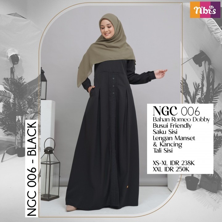 Nibras Couple NGC 006 dan NGCA 006 Gamis Capel Ibu dan Anak Hitam Putih Simple Muslim OOTD