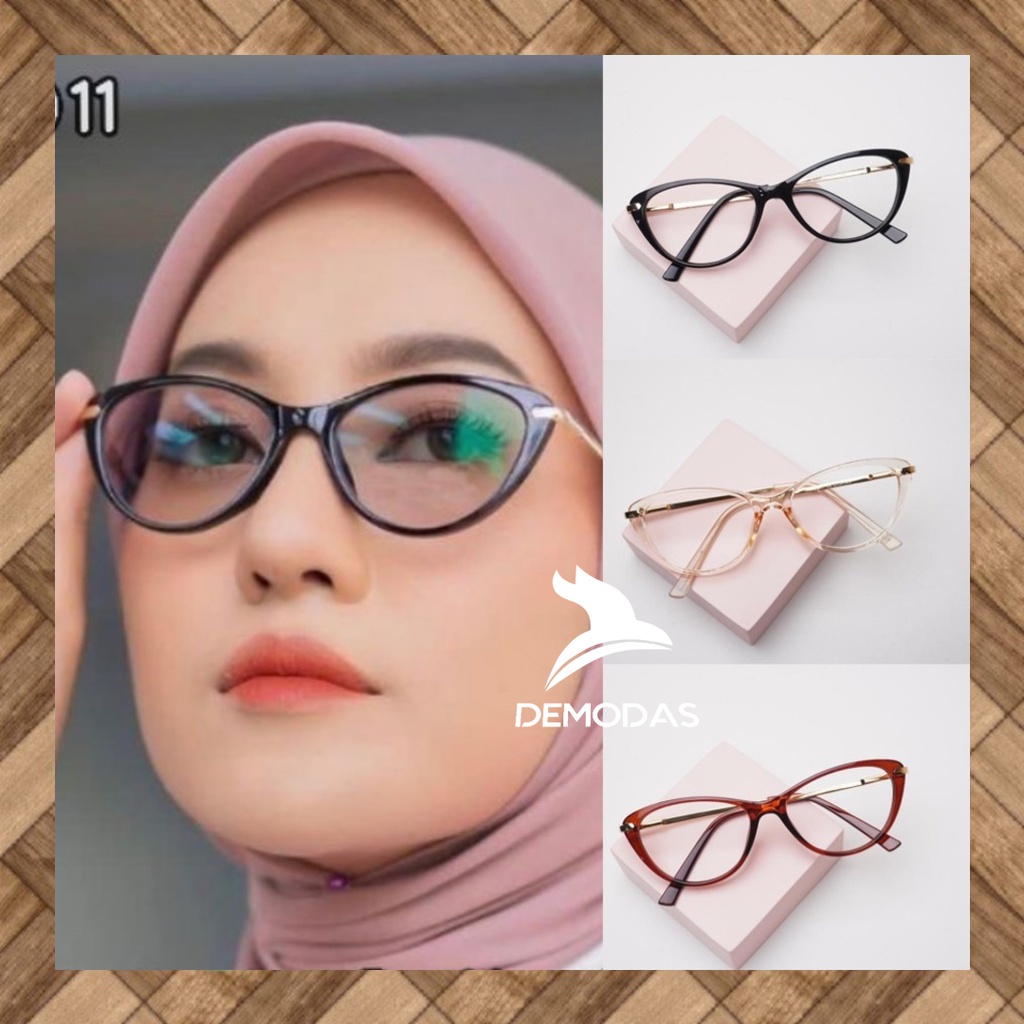 Demodas Kacamata Fashion Wanita  Minus Normal Silinder cat eye terbaru Photocromic Antiriadiasi Bluecromic Blueray Cateye  Bluechromic Photochromic cewe cewek DG9011