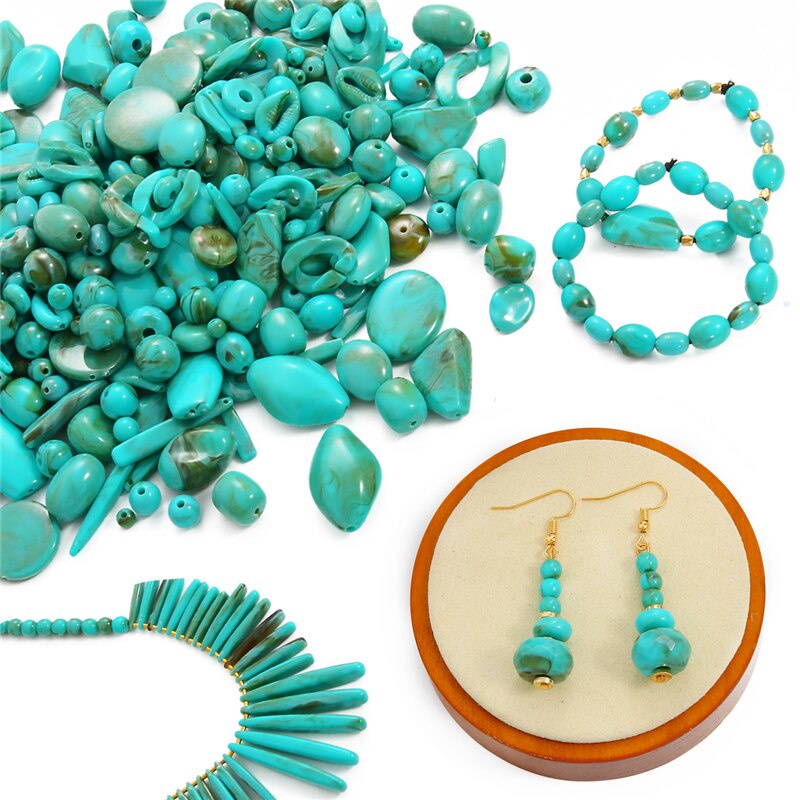 33 Gaya 30G 7-265 Pcs Bulat Oval Irregular Turquoise Imitasi Plastik Akrilik Spacer Manik-manik untuk Membuat Perhiasan Bohemia Kalung