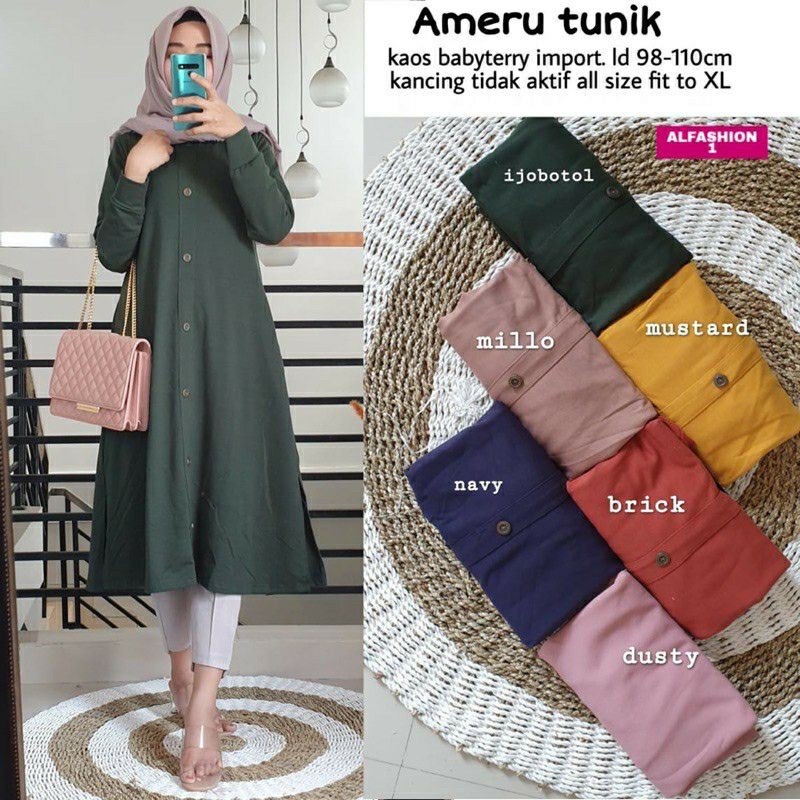 AMERU Tunik - Tunik Babyterry Import LD100 / Long Tunik / Tunik Babyterry Stretch / R.2 - 212-5349