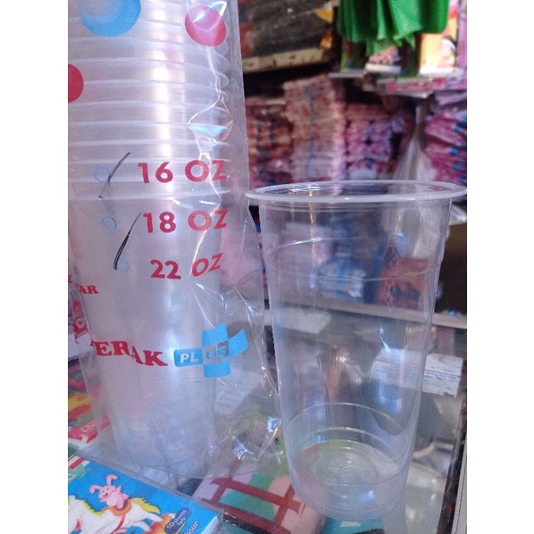 GELAS PLASTIK 22OZ DATAR MERAK BENING TEBAL ES MINUMAN BOBA LUSINAN TUTUP 22 OZ BESAR TINGGI