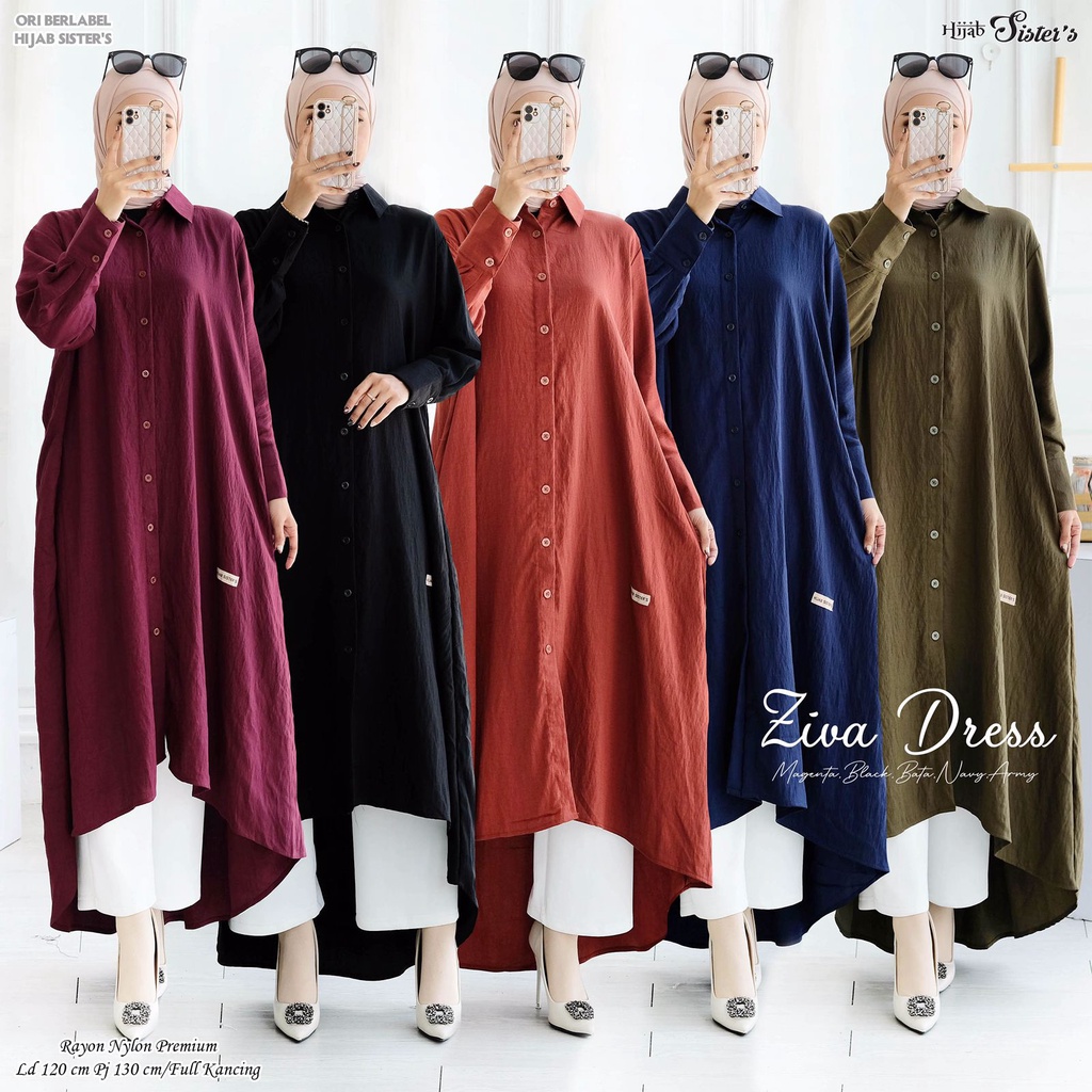 Hijab Sisters Ziva Dress Gamis Kasual Simple Adem Rayon Nylon Premium Busui Jumbo LD 110