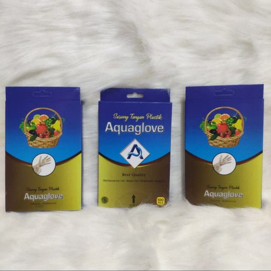 DBI - PROMO !! Sarung Tangan Plastik Merk Aquaglove 1 pack isi 100 pcs - Sarung Tangan Makanan Dapur Foot Grade - Pelindung Tangan plastik kuat dan Murah GRATIS ONGKIR COD