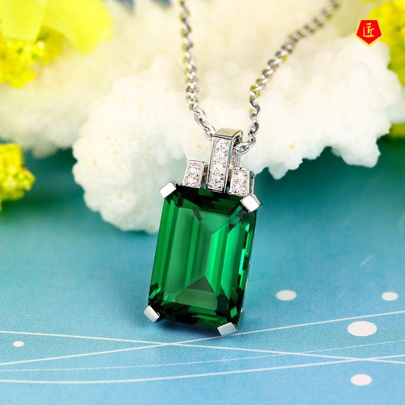 [Ready Stock]92518K Gold Emerald Pendant Necklace Elegant Graceful