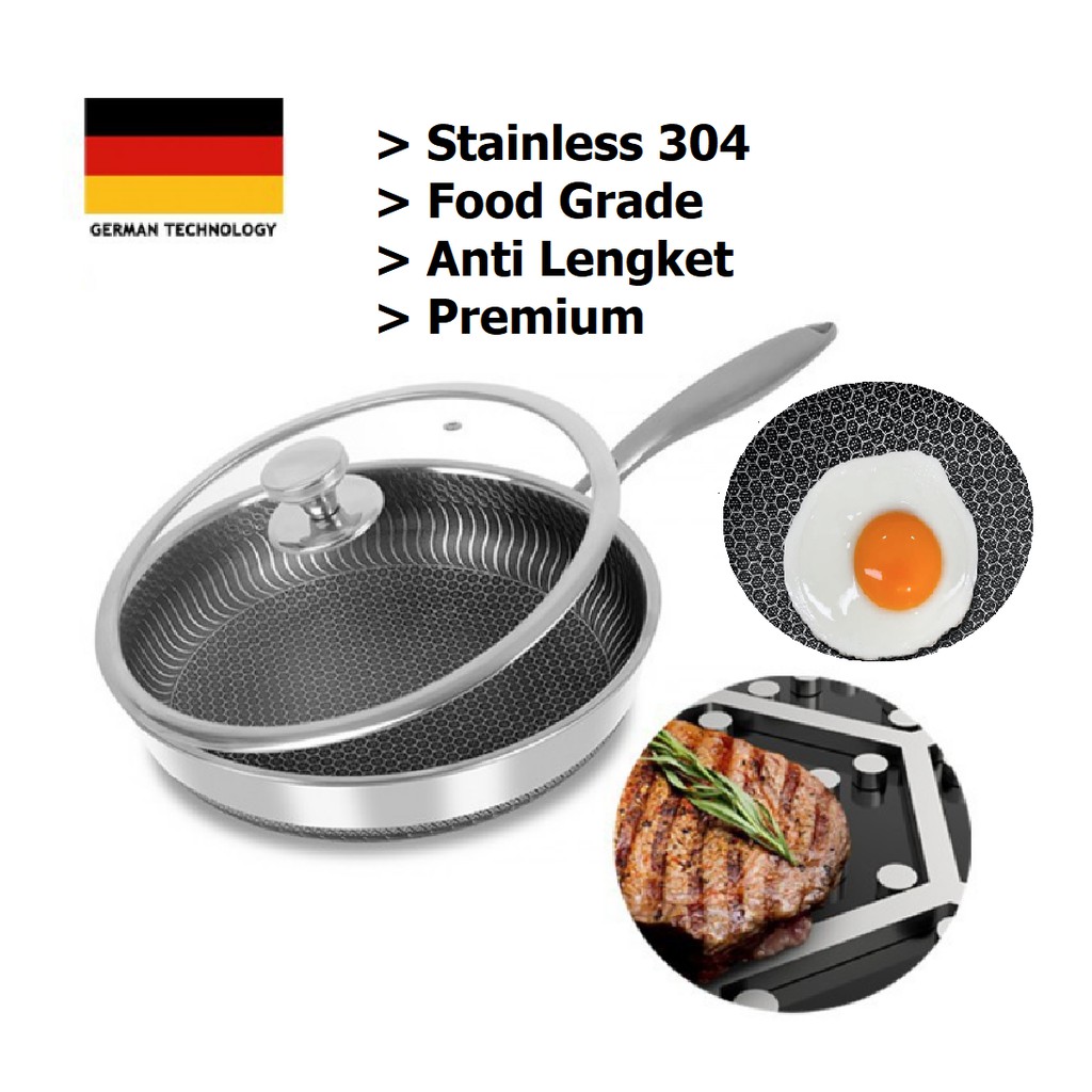 Wajan Stainless Steel Sus 304 Wajan Anti Lengket Food Premium Edition