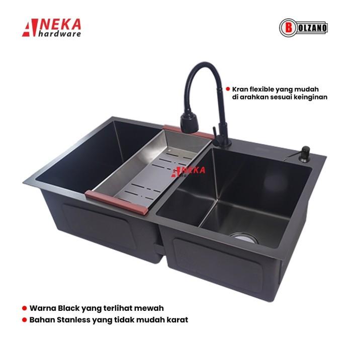 Dish | Sink 2 Lubang Bolzano 8245 Black / Kitchen Sink Hitam Elegant