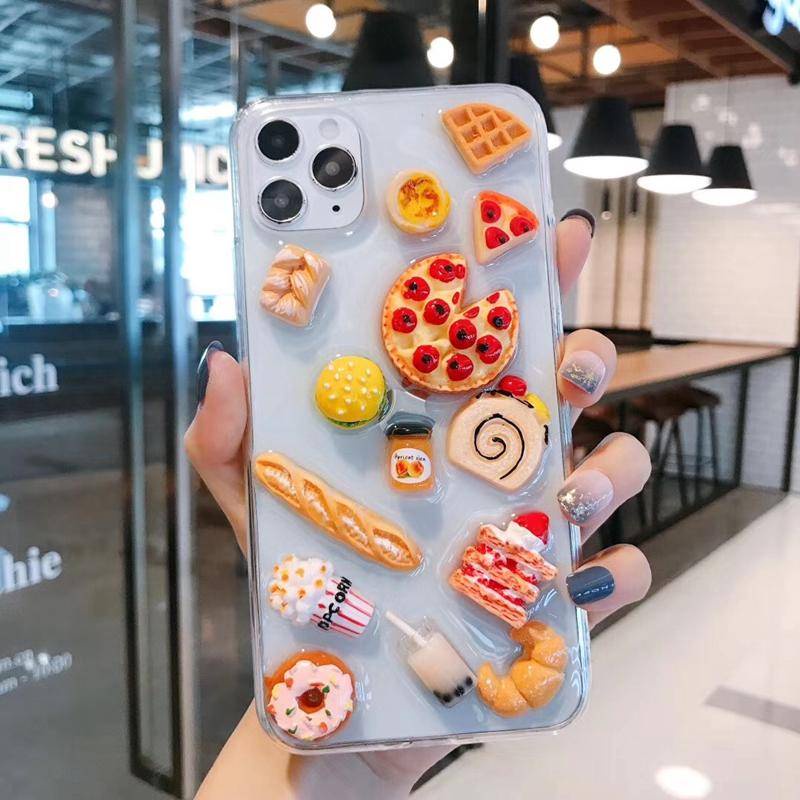 Soft Case Bening Desain Pizza Strawberry Kue 3D Untuk iPhone 13 12 11 Pro MAX Mini X XS MAX XR SE 2022 2020 7 8 Plus