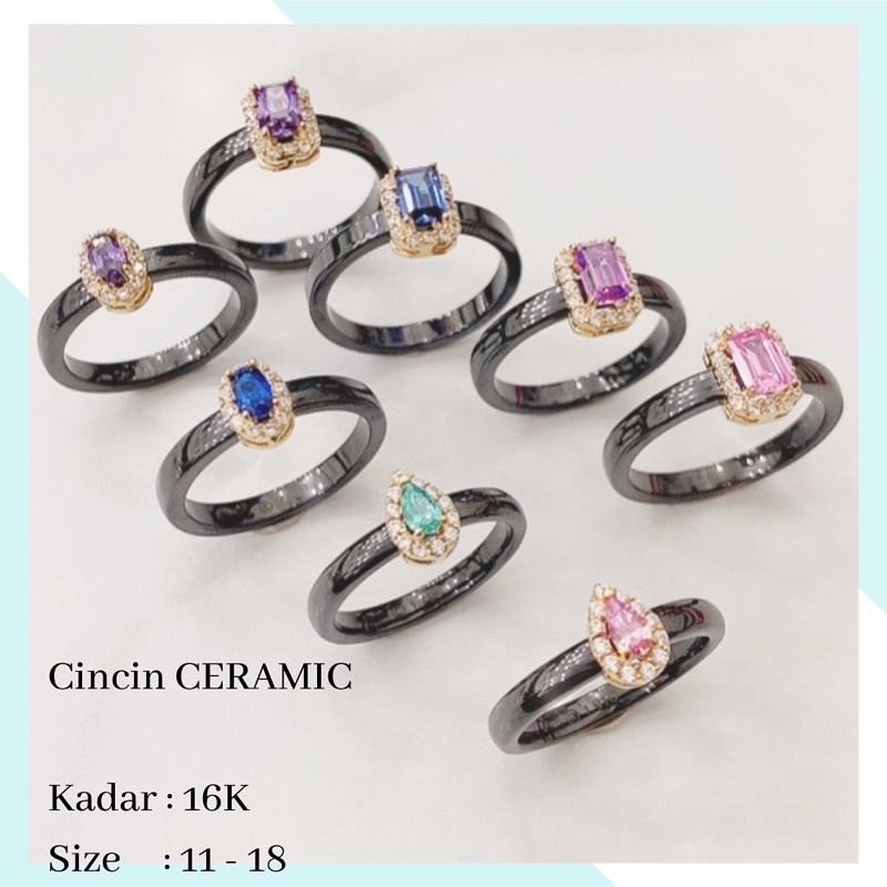 Cincin Emas Ceramic Mata Merah Ungu Biru