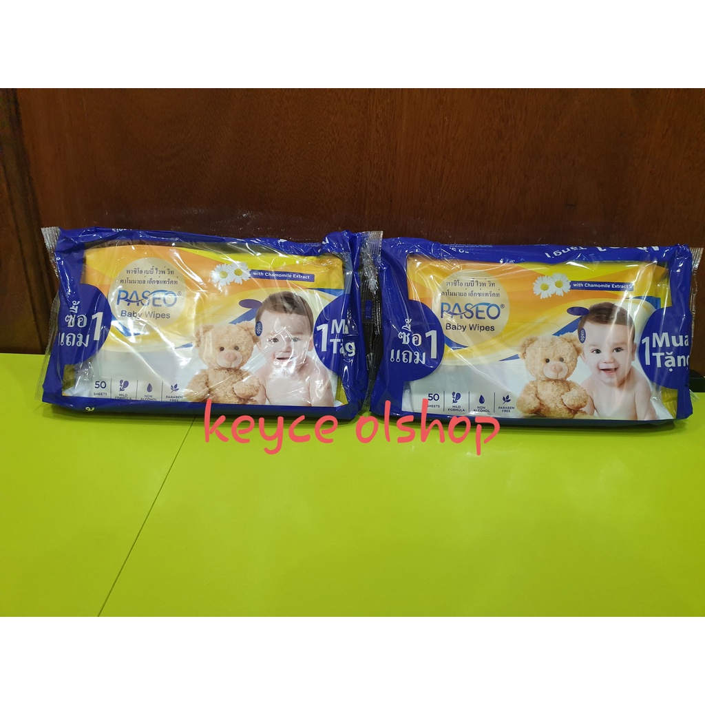 Tissue/tisue/tisu basah Paseo Baby wipes baby Chamomile 50 Sheets x 2 Packs (Buy 1 get 1 free)