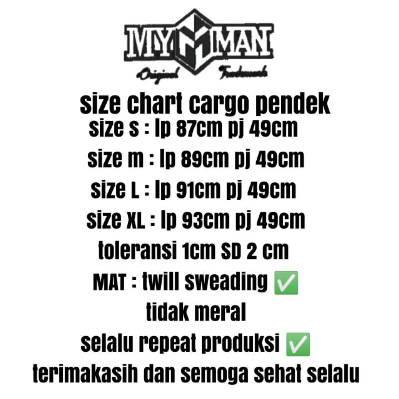 CELANA CARGO PDL PRIA PENDEK MYMAN ORIGINAL PREMIUM QULITY