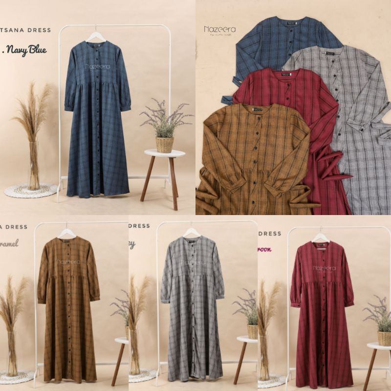 (READY) TSANA Dress katun madinah kotak by Nazeera.| gamis daily adem