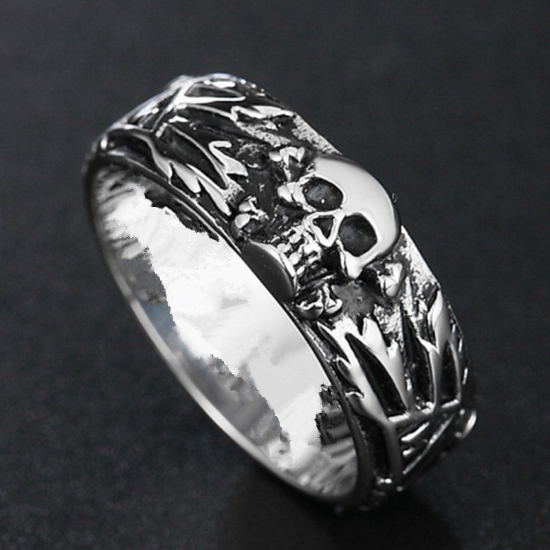 Cincin Stainless Steel Bentuk Tengkorak Gaya Vintage Gothic Punk Untuk Pria