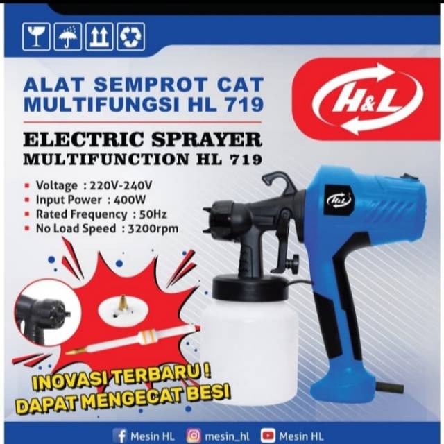 Spray Gun Elektrik H&L 719 Nozzle Bisa Cat Minyak Sprayer Listrik H&L