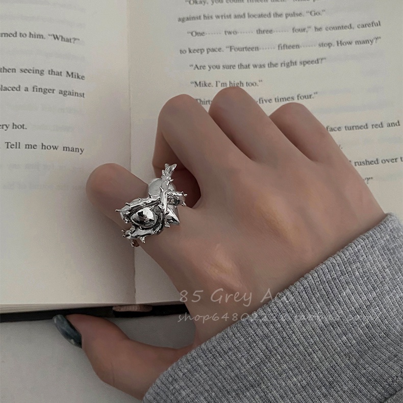 Cincin Duri Hati Warna Silver Gaya Retro Untuk Wanita