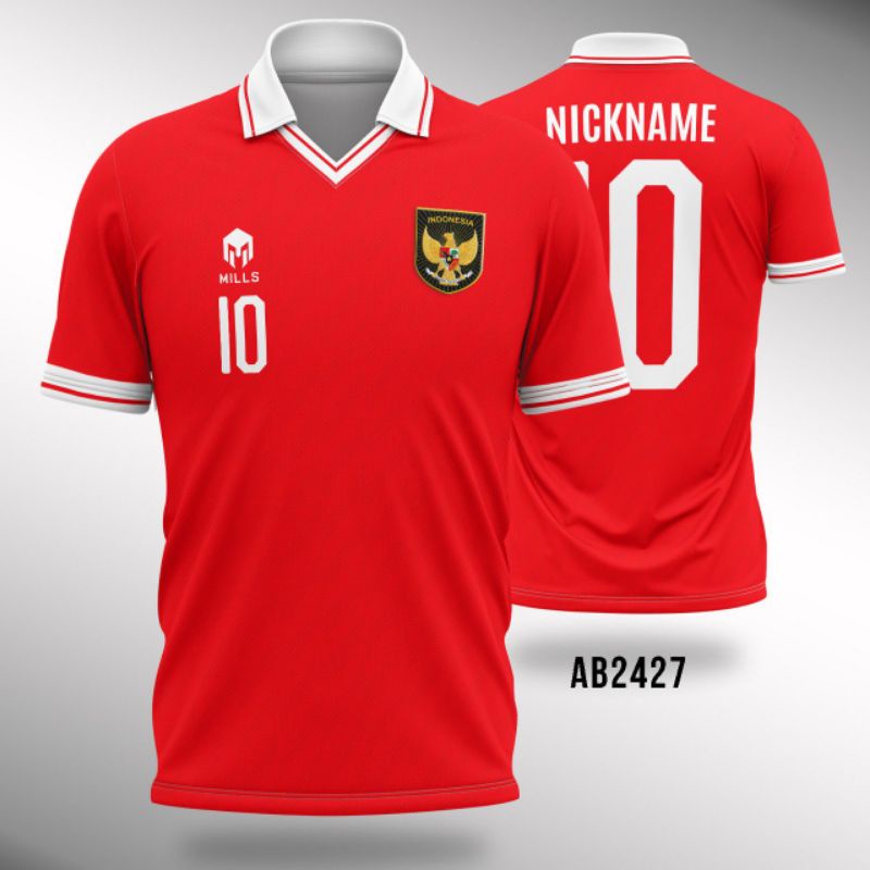 Kaos Jersey bola timnas Indonesia 2022 home kerah custom free nickname AB2427 XS-XL