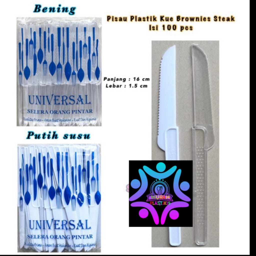 PISAU PLASTIK KUE BROWNIES KECIL PISAU ROTI CAKE PISAU PIZZA ISI 100PCS Hitam Bening Putih Kue Tart