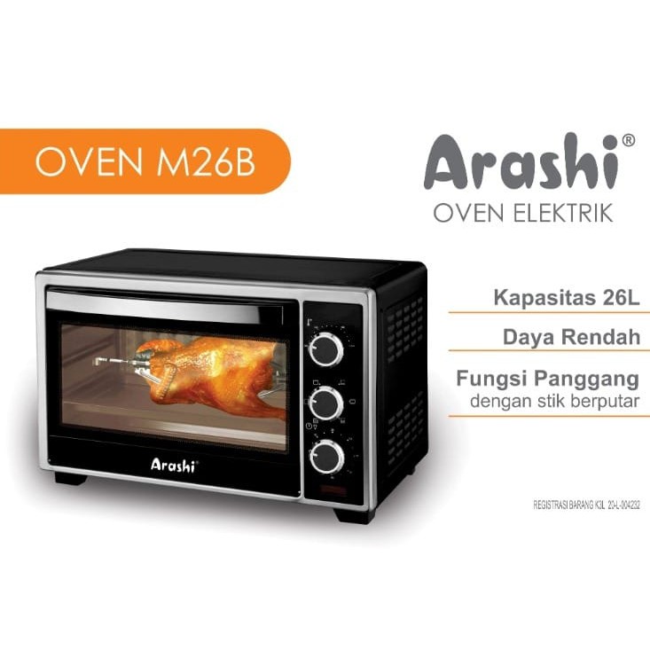 OVEN ARASHI LOW WATT M26B Oven Listrik Arashi 26 Liter 26L Low Watt 300W - 600W