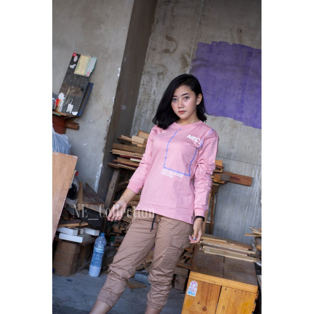 Atasan Wanita Baju Kaos Lengan Panjang Bahan Combed Premium NEC Dust Trendy Baju Kaos Wanita Modis