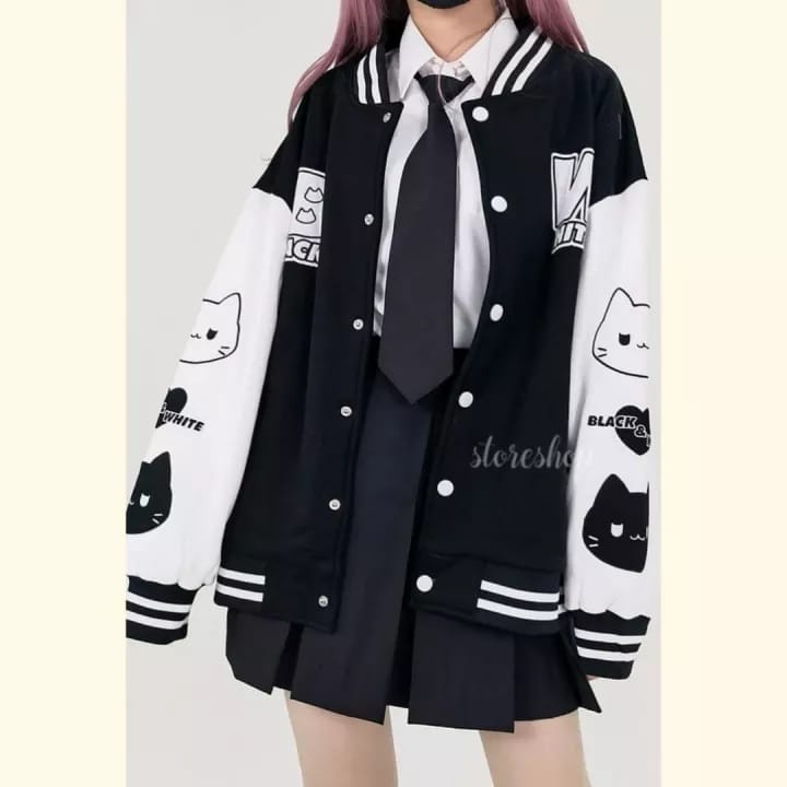 JAKET WANITA CAT BASEBALL VARSITY COTTON FLEECE SPORTY OUTER