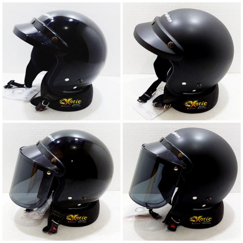 Helm retro bogo classic Cargloss CFM CF black hitam gloss glossy metalic metalik kilap doft doff dop