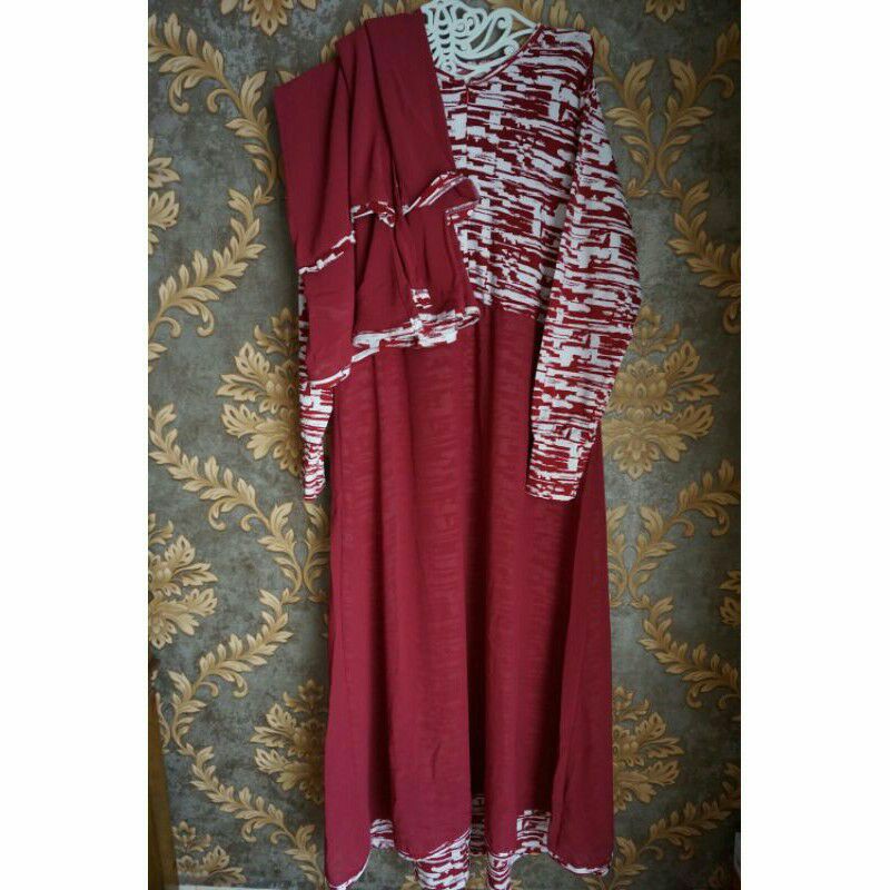 Setelan Gamis Syari Merah Maroon Set Cewek Wanita New