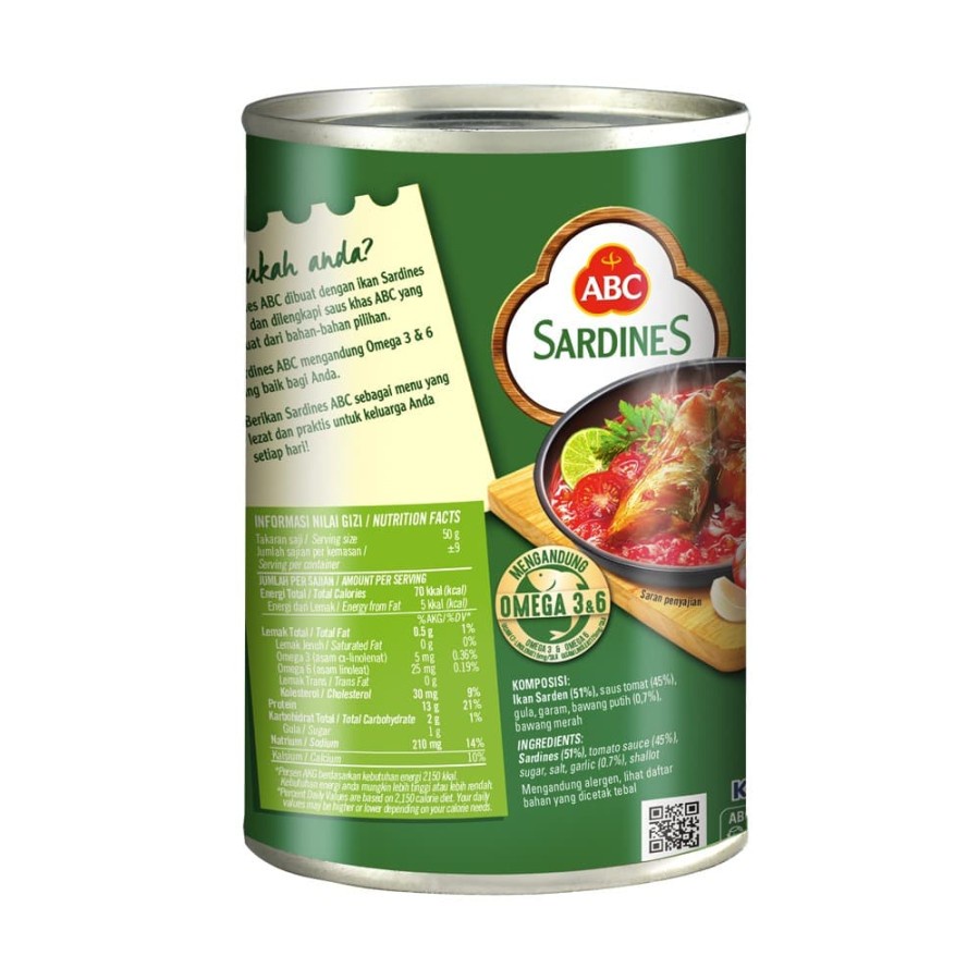 SARDEN SAUS TOMAT ABC SARDINES IN TOMATO SAUCE 425GR