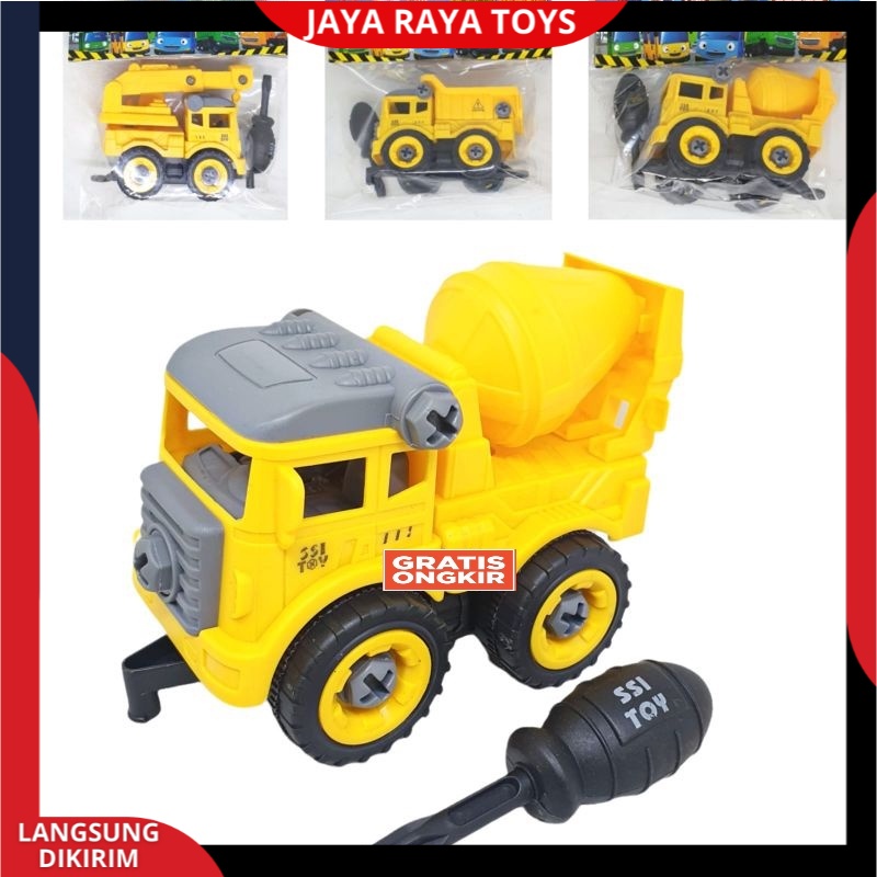 ( PROMO ) Mainan Anak Mobil Truk Bongkar Pasang DIY Obeng Toy Car Mixer Truck 1 set Kemasan Kantong