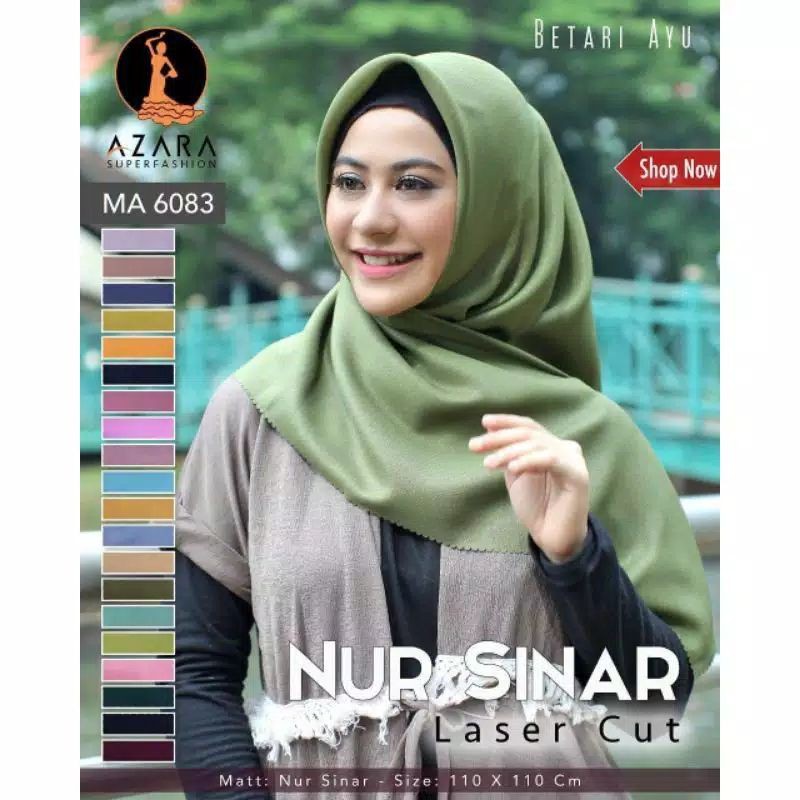 PART 1 - HIJAB SEGIEMPAT NUR SINAR AZARA GLITTER - LACER CUT 110X110CM