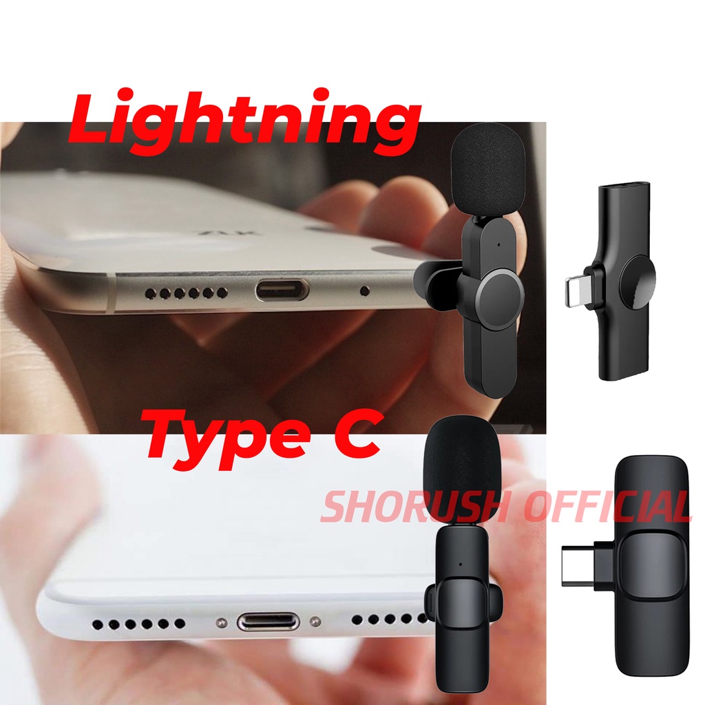 Shorush MI-1 Microphone Mic Clip On Wireless 2.4Ghz HP VLOG Youtuber Portable USB Type C Android Lightning Plus Iphone X XR XS 11 Pro Max SE 2 Dual