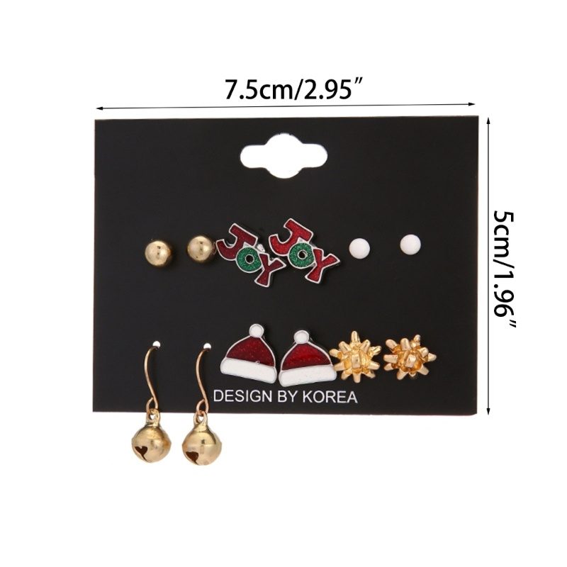 6 Pasang Anting Stud Desain Snowflakes Topi Tulisan Bell Untuk Pesta