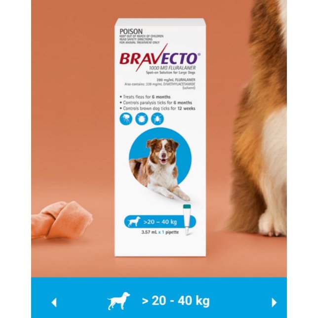Bravecto Spot On Obat Tetes Kutu Anjing 20 - 40 kg