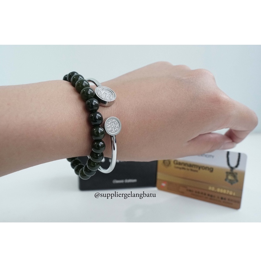 BLACK JADE dan BULAT DUA MATA 2 gelang GANNAMYONG natural SWAROVSKI