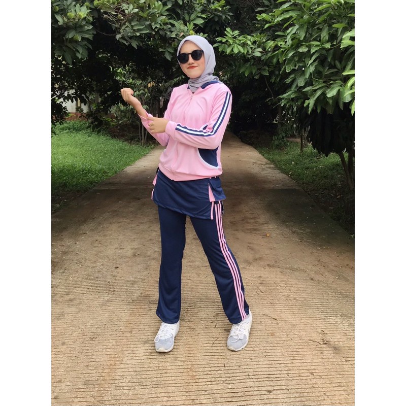 KUALITAS BERKELAS SETELAN SENAM SLIM BABY PINK NAVY / BAJU SENAM OLAHRAGA AEROBIK FITNESS GYM / SET