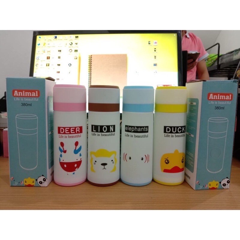 Botol Minum Kaca Animal 380ml / Botol Air Kaca / Termos Kaca termos mini anak animal