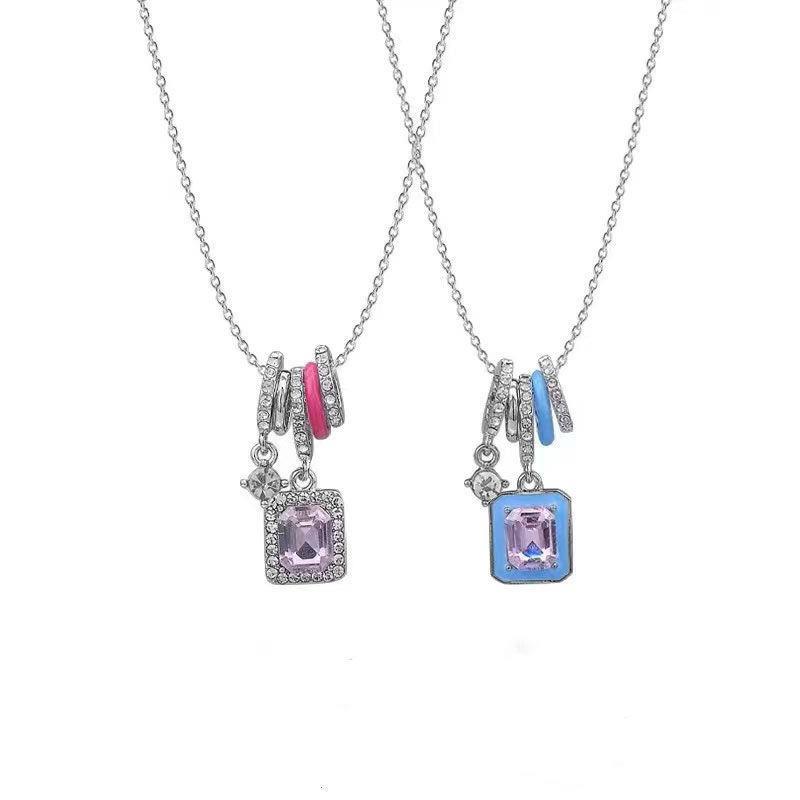 2022 Kalung Rantai Liontin Persegi Hias Zircon Gaya Mewahsexy Untuk Wanita