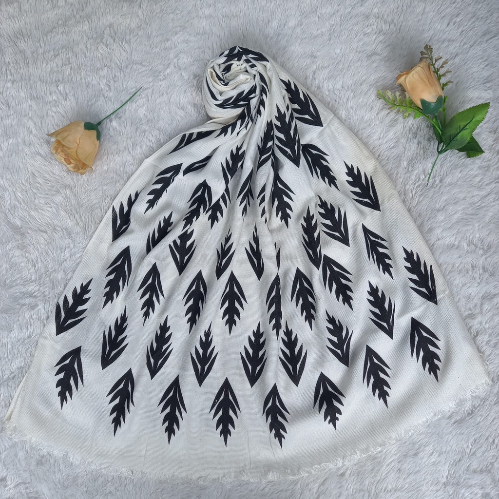 Kerudung Pashmina Motif 170cm x 70cm Monochrome / Jilbab Hitam Putih