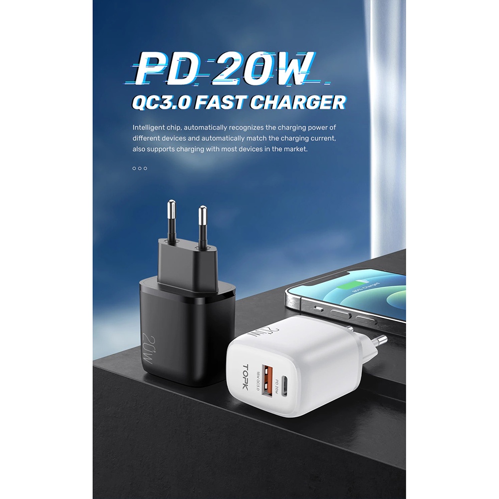 TOPK Charger USB Type C PD QC3.0 20W - B110P - Black