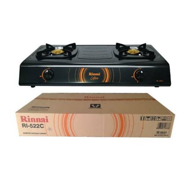 RINNAI KOMPOR GAS 2 TUNGKU 522E 522CE 522C SI API BIRU BURNER KUNINGAN BODY TEFLON / STAINLESS STEEL