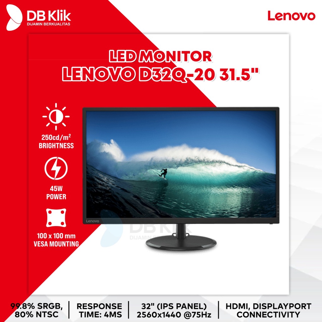 LED Monitor LENOVO D32q-20 31.5&quot; 75Hz QHD HDMI DP (65F7GAC1WW)