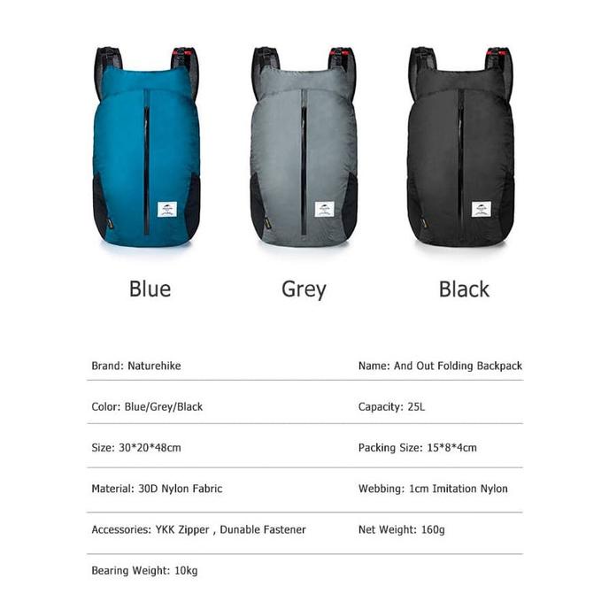 Terbaru Tas Lipat Waterproof Cordura 25L Naturehike Nh18B510-B Anti Air Ul