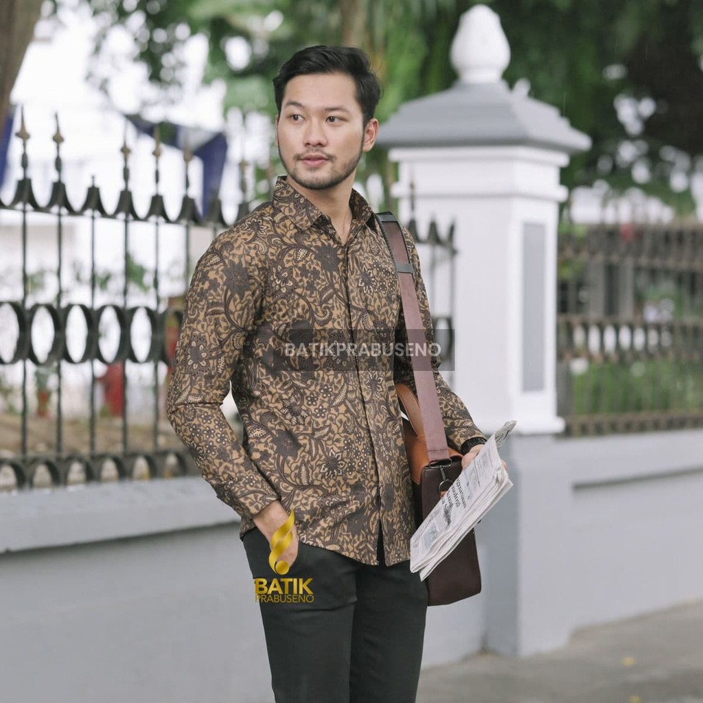 Basman Kemeja Batik Pria Dewasa Lengan Panjang Slimfit Katun Printing Original Asli Prabuseno Tebal 
