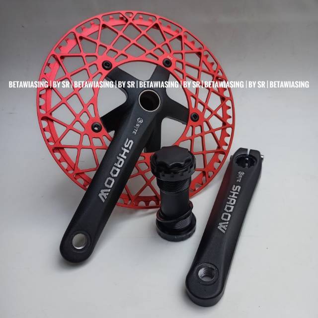Crankset SYTE Shadow Hollowtech 58T Crank Set Sepeda Lipat Warna Merah