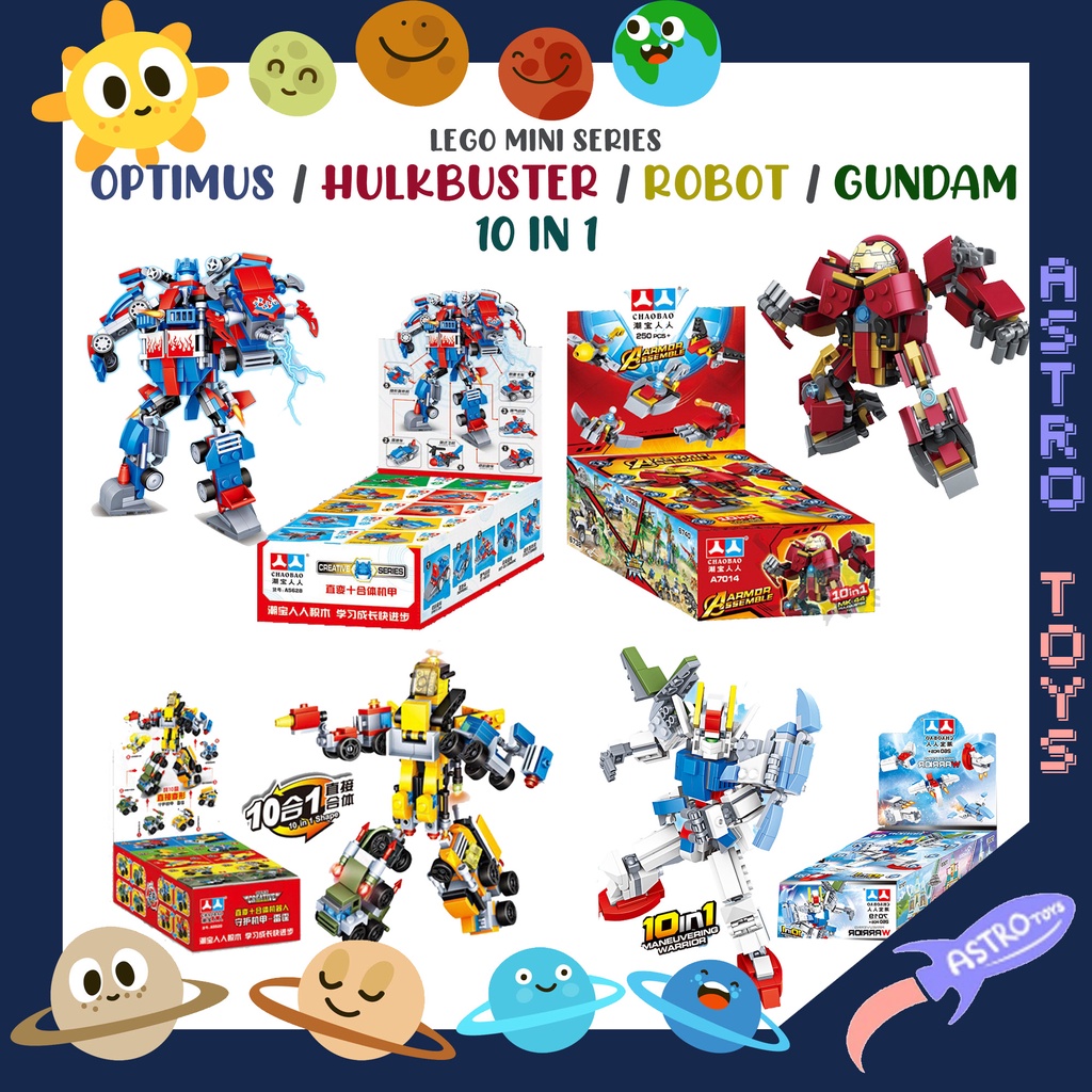 Mainan Bricks Robot Transform Mini 10 in 1 Series - Optimus Gundam Creative Bumblebee