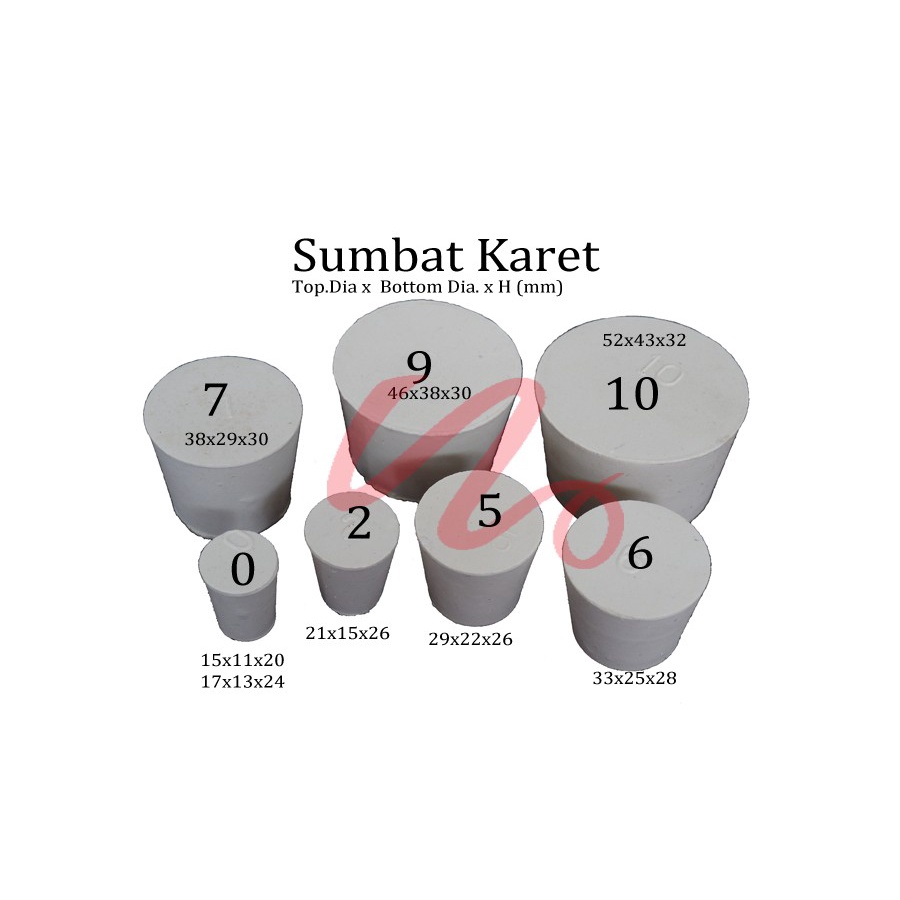 Sumbat Karet  Putih, Sumbat Labu, Sumbat Tabung Reaksi No.000 - 7