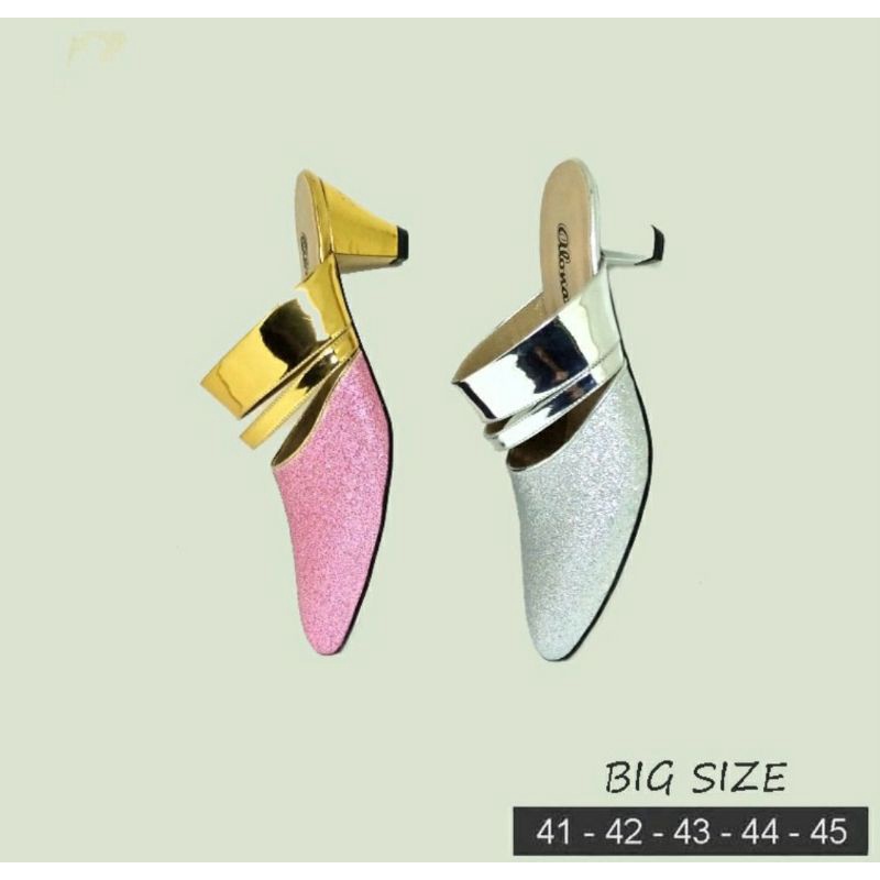 Higheels Pesta Big Size 41-45 / Slop Bustong Alonaid Mewah Sendal Wanita Akad Nikah Gold / Slop Panggung Glamour, 44