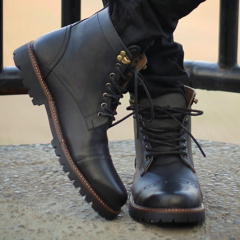 Arpegio Black | Sepatu Boots Kulit Asli Safety Boot Vintage Klasik Besi Original Ori | FORIND x Reyl