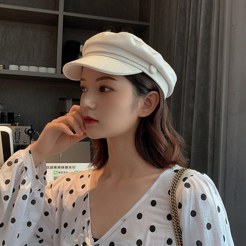 Topi Baret Oktagonal Bahan Katun Korean Style Retro untuk Wanita